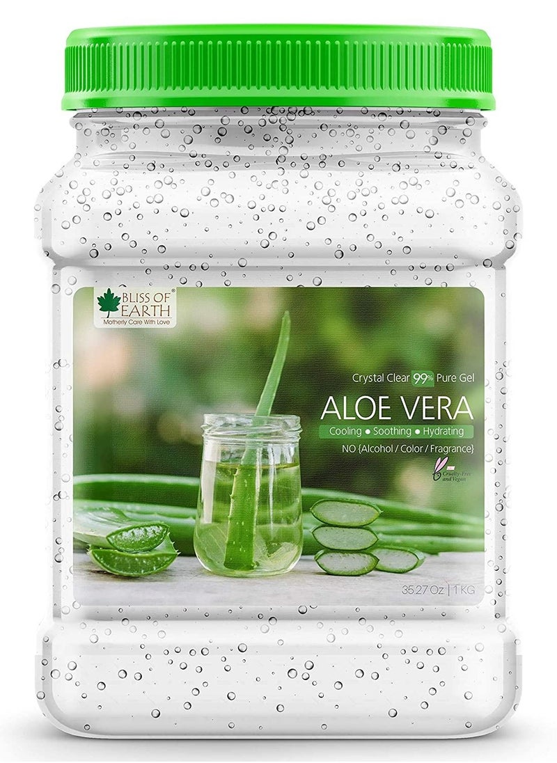BLISS OF EARTH 99% Pure Crystal Clear Aloe Vera Gel For Face and Hair Acne and Pimples Paraben Free 1kg Pack  - Image 1