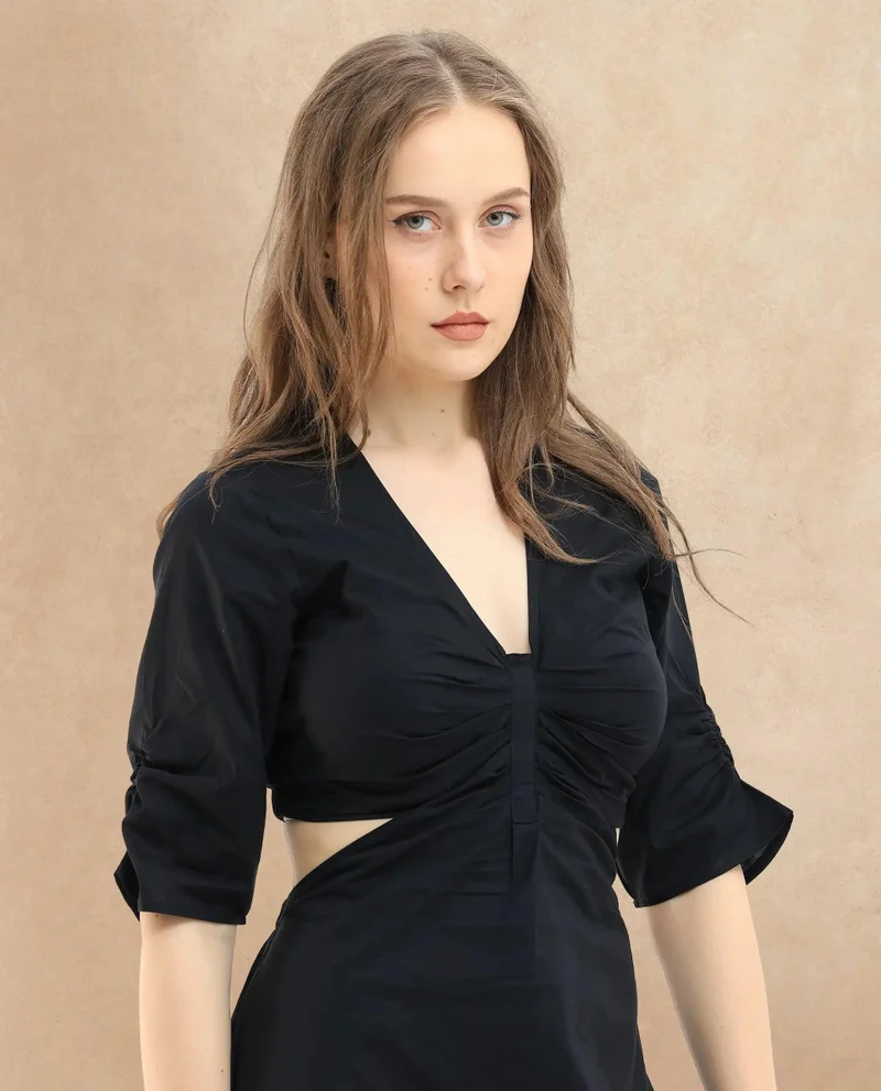 Rareism Women's V-Neck Asymmetrical Cut Out Detail Dress