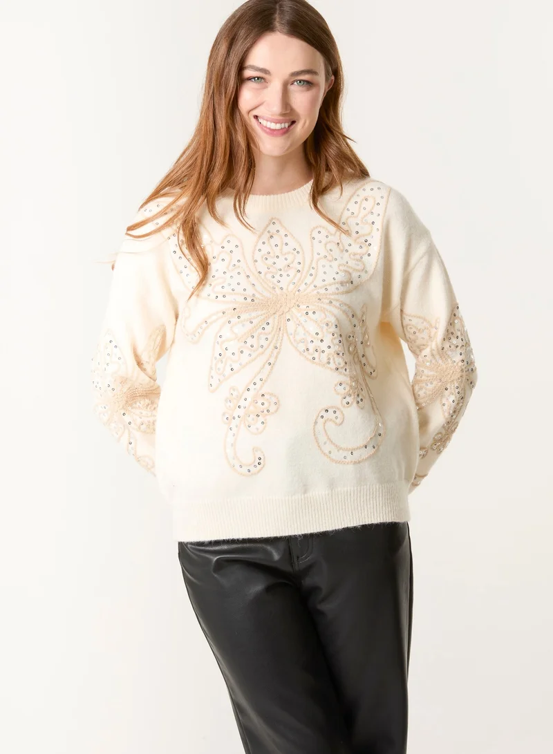 Blue Vanilla Butterfly Embroidered Jumper