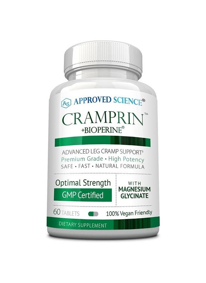 Approved Science - ® Cramprin - Leg Cramp Supplement - 60 Natural Tablets - Includes B-Sci™, Magnesium Glycinate, and Chamomile - 1 Month Supply - Image 1
