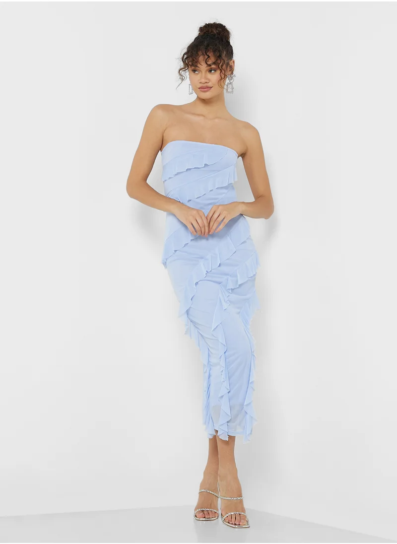 جينجر Ruffle Detail Bardot Maxi Dress