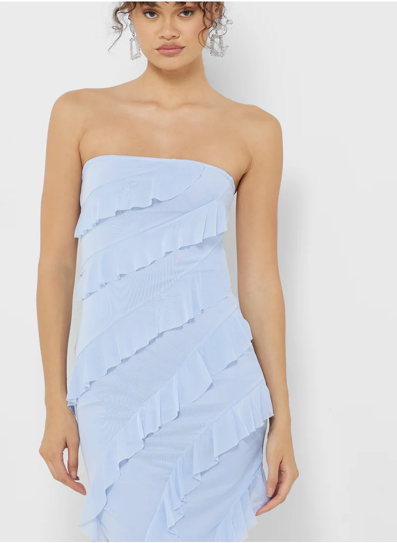 جينجر Ruffle Detail Bardot Maxi Dress