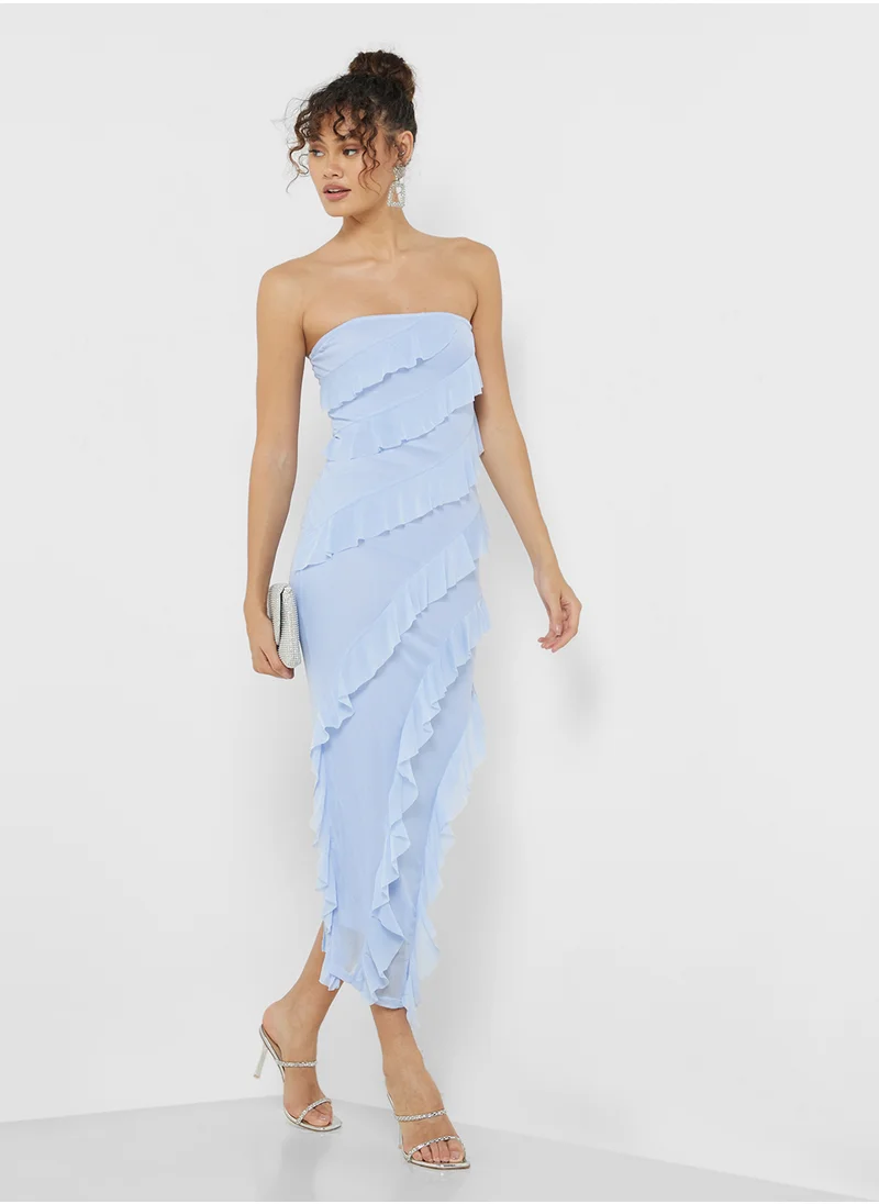 جينجر Ruffle Detail Bardot Maxi Dress