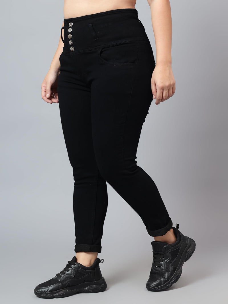 Nifty Women's Denim Stretchable High Waist Plus Size Jeans (NFTYPLS_1265_BLK_34_Black_34) - Image 2