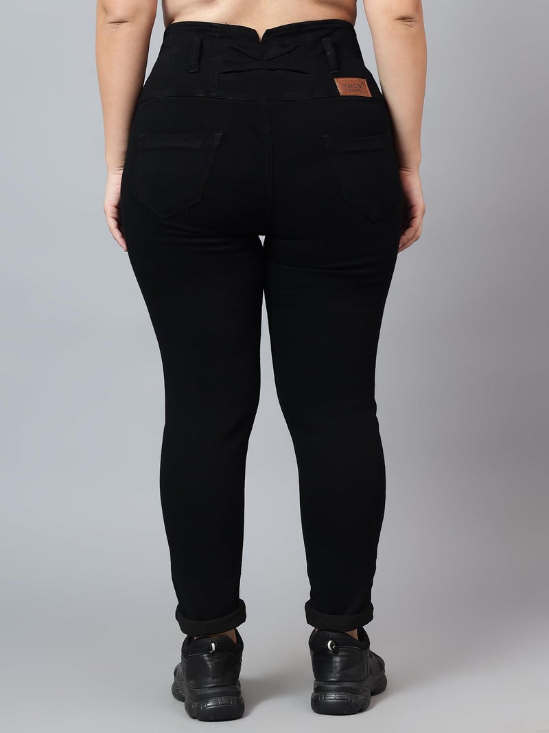 Nifty Women's Denim Stretchable High Waist Plus Size Jeans (NFTYPLS_1265_BLK_34_Black_34) - Image 3