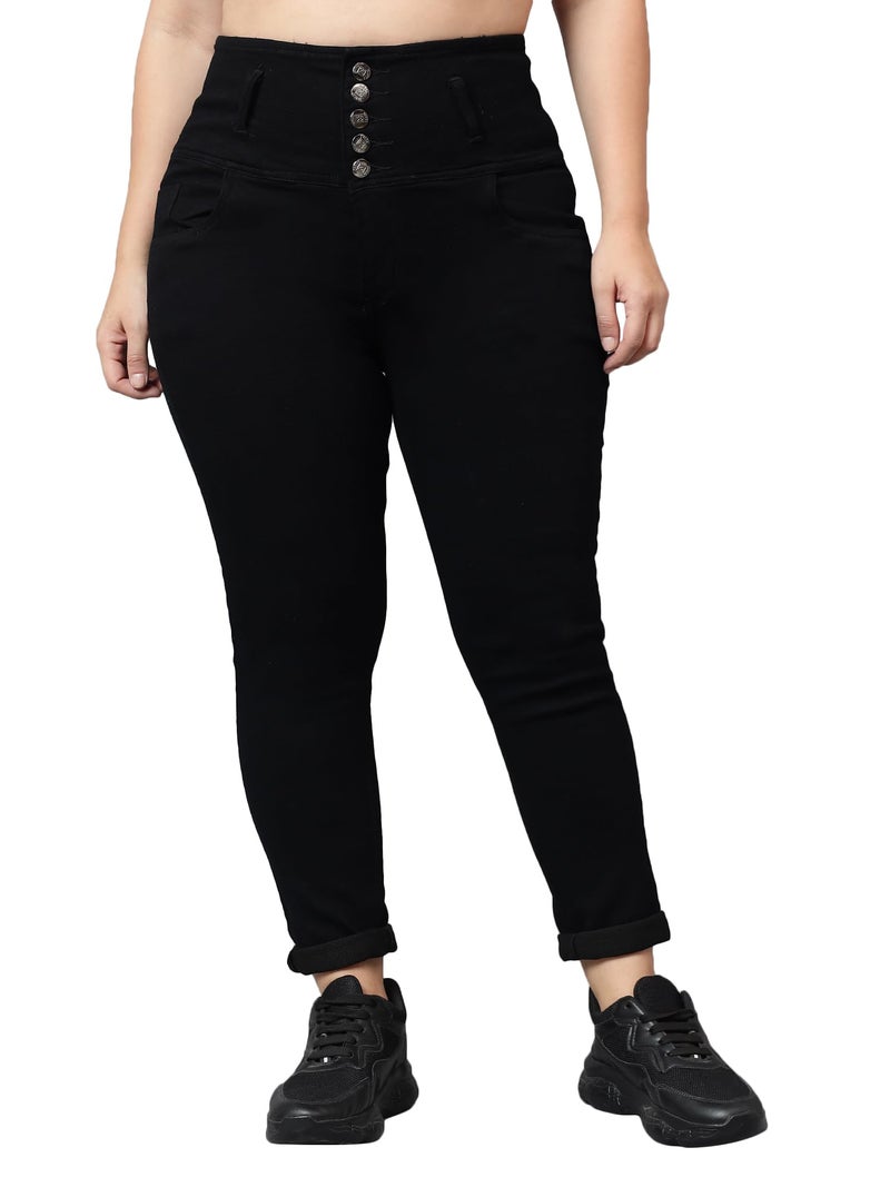 Nifty Women's Denim Stretchable High Waist Plus Size Jeans (NFTYPLS_1265_BLK_34_Black_34) - Image 1