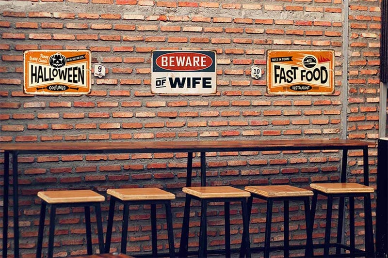 AOYEGO Beware Of Wife Tin Sign, With Safety Warning Vintage Metal Tin Signs for Cafes Bars Pubs Shop Wall Decorative Funny Retro Signs for Men Women 8x12 Inch - Image 4