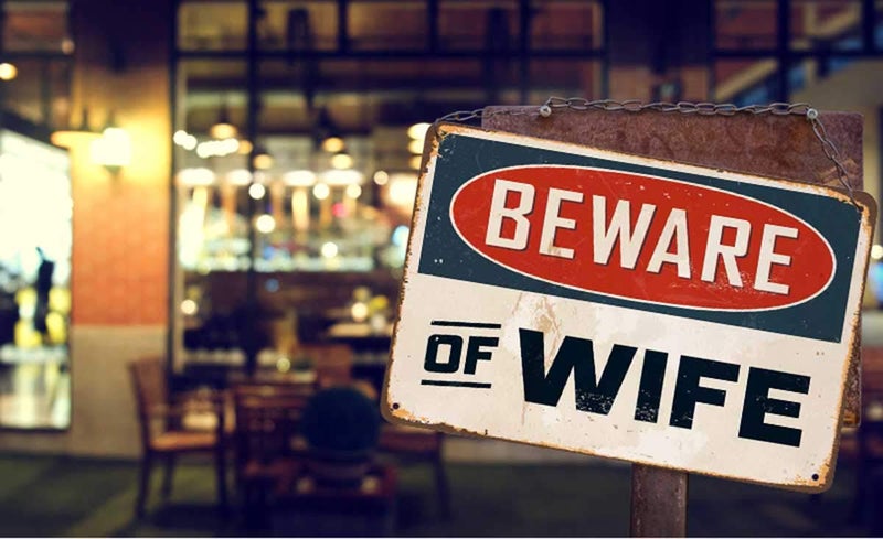 AOYEGO Beware Of Wife Tin Sign, With Safety Warning Vintage Metal Tin Signs for Cafes Bars Pubs Shop Wall Decorative Funny Retro Signs for Men Women 8x12 Inch - Image 3