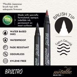 BRUSTRO BRUSTRO Metallic Brush Marker Pens | Set of 10 Metallic Shades | Japanese Nibs, Soft Brush Tip, Indelible Ink, Suitable for Calligraphy, Hand Lettering, Colouring, Scrapbooking, Card Making Craft  - Image 2