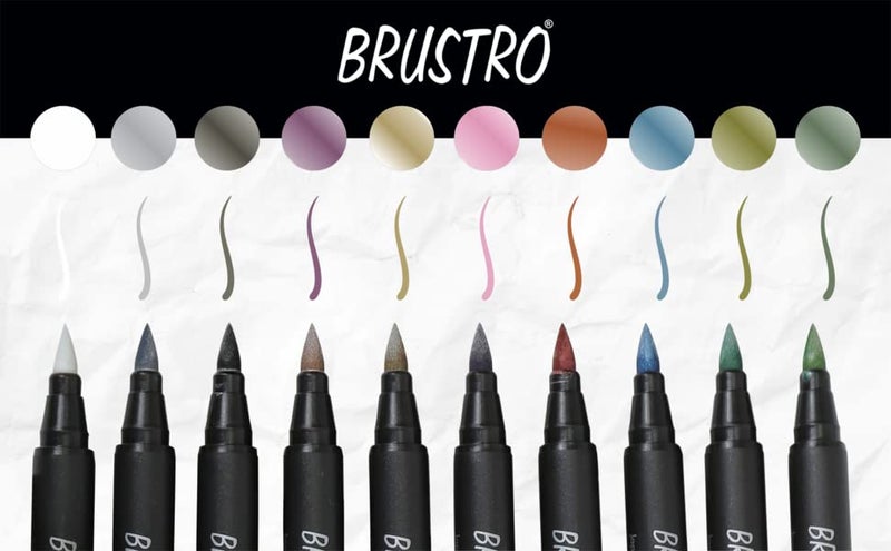 BRUSTRO BRUSTRO Metallic Brush Marker Pens | Set of 10 Metallic Shades | Japanese Nibs, Soft Brush Tip, Indelible Ink, Suitable for Calligraphy, Hand Lettering, Colouring, Scrapbooking, Card Making Craft  - Image 3