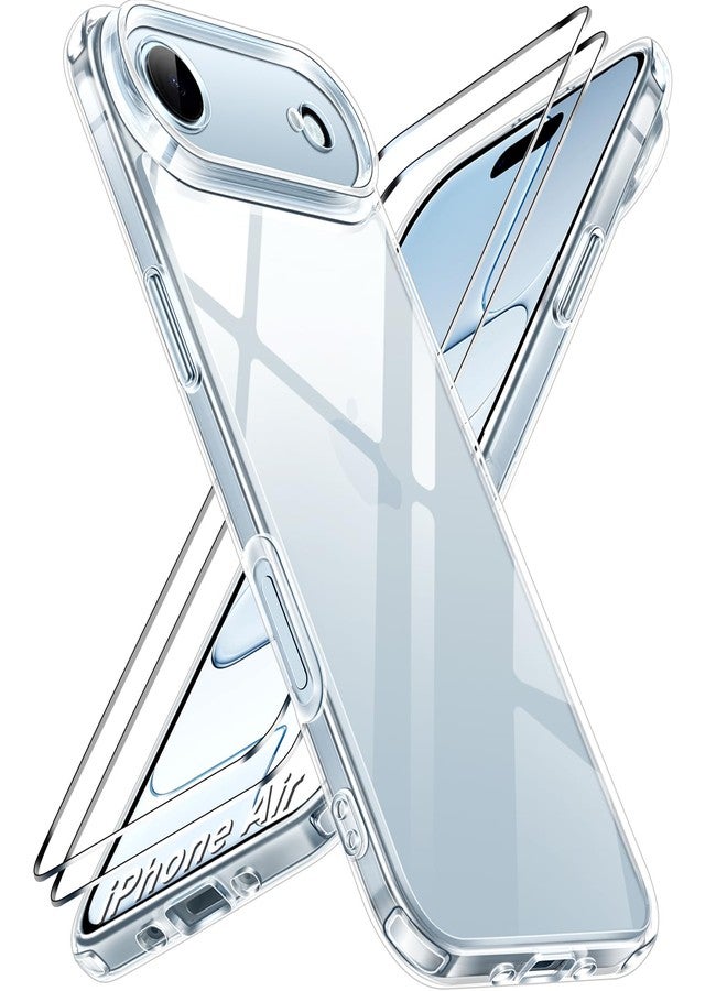 ivoler Clear Case for iPhone Air, with 2 Pieces Tempered Glass, Anti-Yellowing Military Protection Slim Bumper Case Cover for iPhone 17 Air - Transparent - Image 1