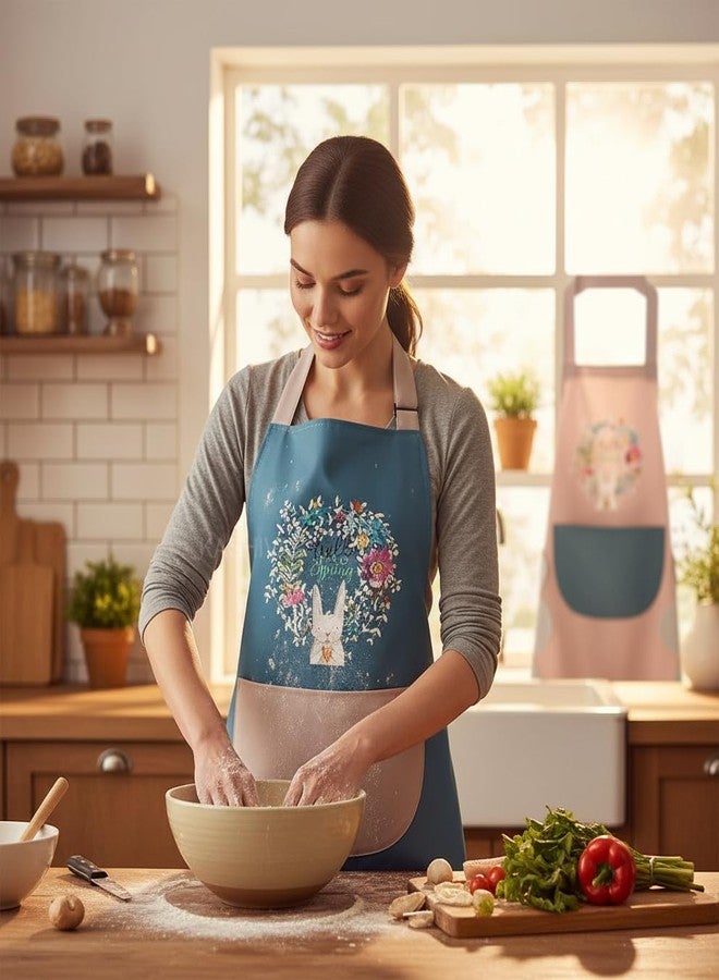 KASHIVAL Waterproof Kitchen Apron for Women with Big Front Pocket & Integrated Hand-Wiping Towel, Oil-Proof Cooking Apron for Baking & Grilling, Stain-Resistant Multi Design (2) - Image 5