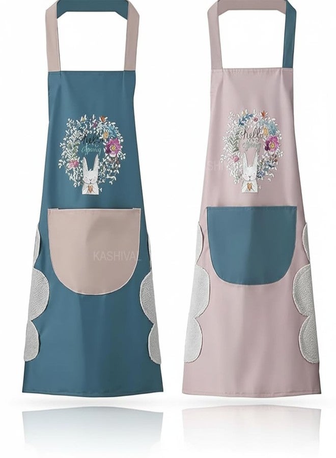 KASHIVAL Waterproof Kitchen Apron for Women with Big Front Pocket & Integrated Hand-Wiping Towel, Oil-Proof Cooking Apron for Baking & Grilling, Stain-Resistant Multi Design (2) - Image 1