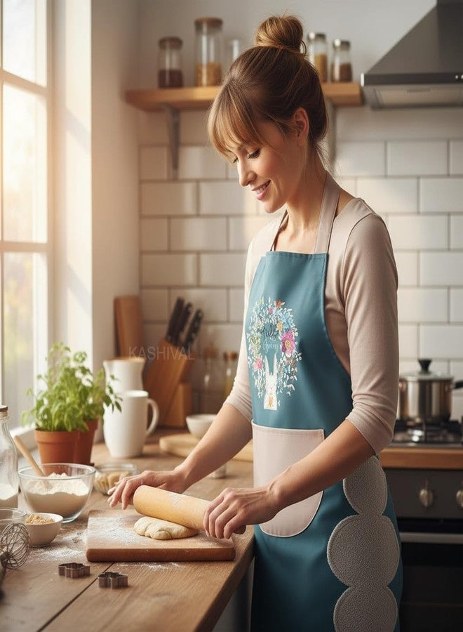 KASHIVAL Waterproof Kitchen Apron for Women with Big Front Pocket & Integrated Hand-Wiping Towel, Oil-Proof Cooking Apron for Baking & Grilling, Stain-Resistant Multi Design (2) - Image 4
