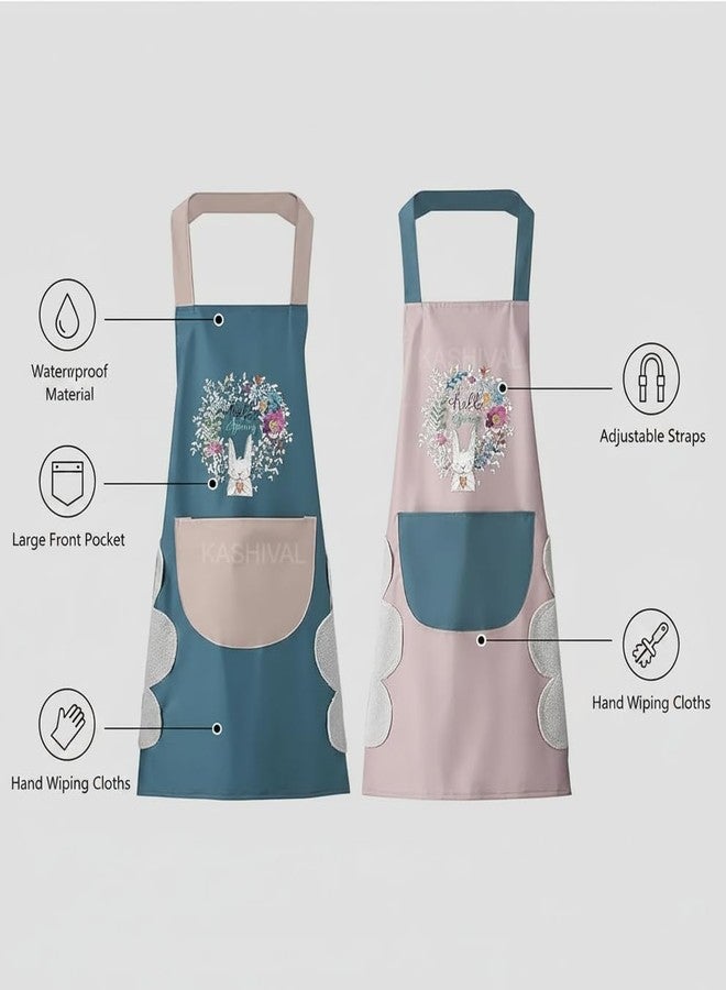 KASHIVAL Waterproof Kitchen Apron for Women with Big Front Pocket & Integrated Hand-Wiping Towel, Oil-Proof Cooking Apron for Baking & Grilling, Stain-Resistant Multi Design (2) - Image 3