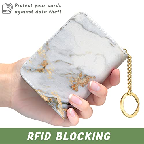 Aiawoxc Credit Card Holder for Women, Small RFID Wallet Slim Leather Card Organizer Case with Zipper and Keychain, Grey Marble - Image 4