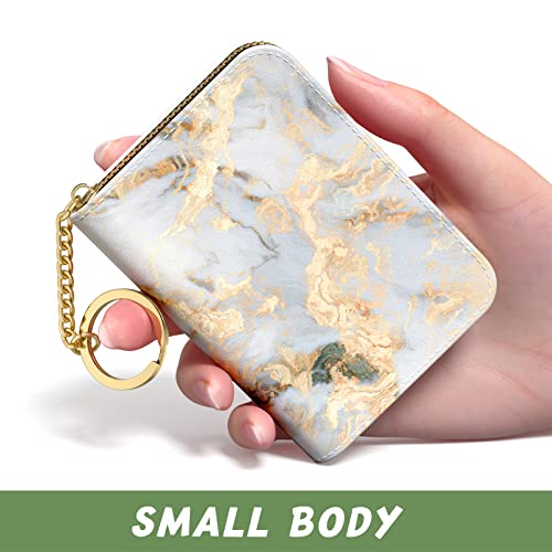 Aiawoxc Credit Card Holder for Women, Small RFID Wallet Slim Leather Card Organizer Case with Zipper and Keychain, Grey Marble - Image 2