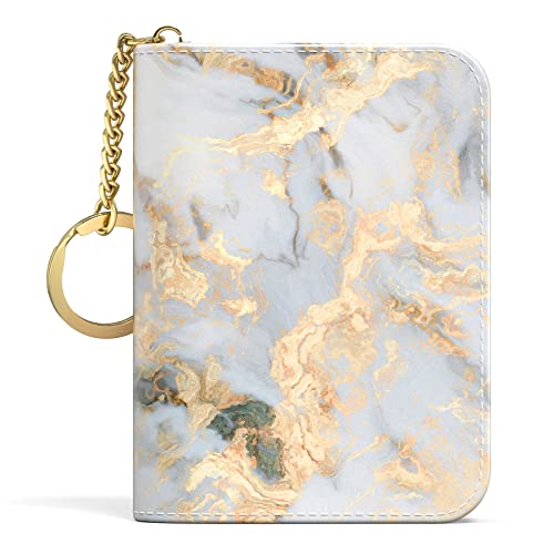 Aiawoxc Credit Card Holder for Women, Small RFID Wallet Slim Leather Card Organizer Case with Zipper and Keychain, Grey Marble - Image 1