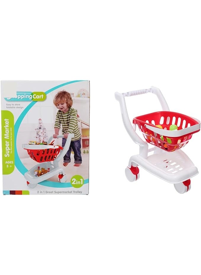 Red and White 2-in-1 Supermarket Shopping Cart Toy for Kids Aged 3+