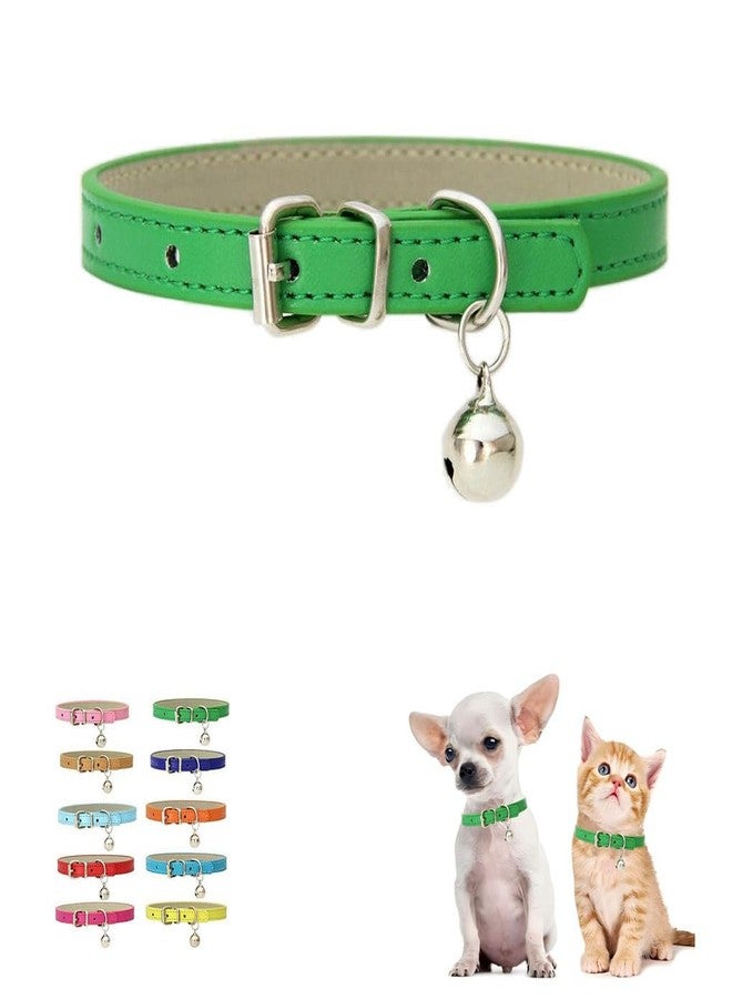 WeimoMonkey Green Small Bell for Dog Collar, Puppy Collar Boys Cat Collar Bells Faux Leather PU Adjustable for XXS Xs Small Pet Dogs Animal Kitten Litter Tiny Girls Male Female,S - Image 1