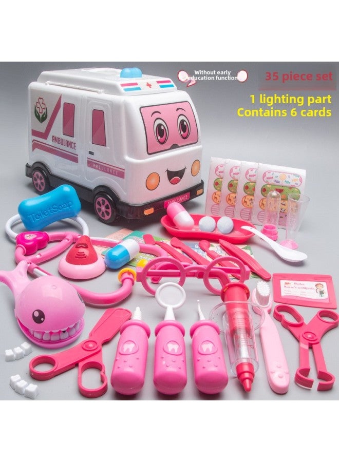 Children's Ambulance Doctor Toy Suit Girl Injection Stethoscope Simulation Nurse Medical Box Boy Play House-Specifications:【Pink】 35-piece Medical Car Toys - Image 1