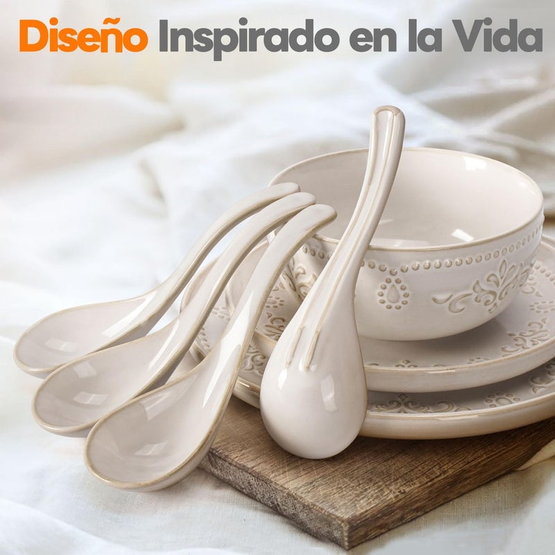 Artena Plates And Bowls Sets 16 Pieces Dinnerware Sets Dish Set For 4 Ceramic Kitchen Bowl And Plate Set Embossed White Dishware Sets Dishwasher  Microwave Safe Damask Floral - Image 5