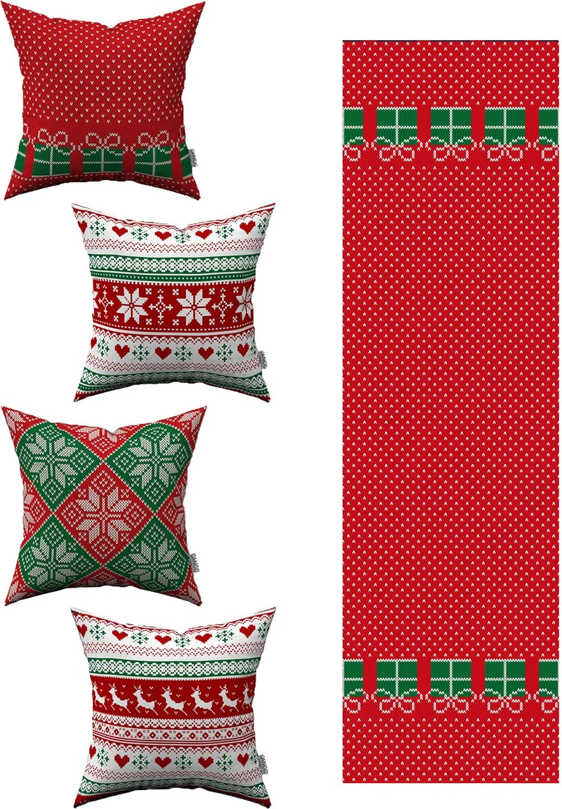 Cango Home Red New Year Themed 4-Piece Throw Pillow Cover 1 Runner Set 4KMBS060-RS-04