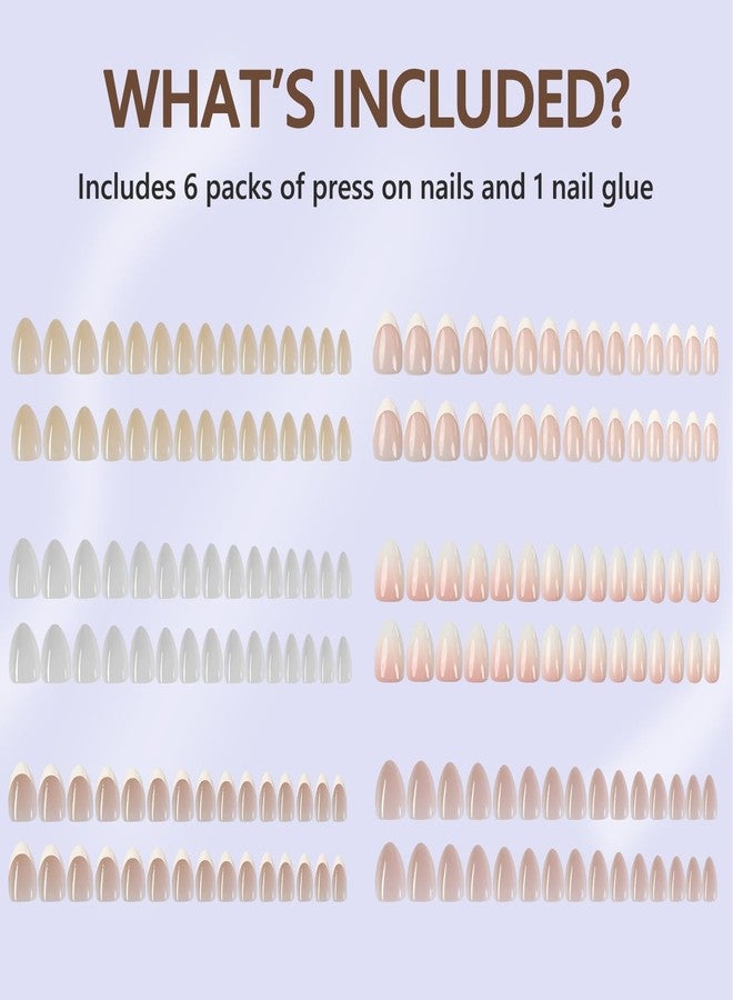 Misssix 6 Packs Press On Nails Almond, Misssix French Tip Press On Nails Short, Reusable Glue On Nails, Gel Fake Nails for Women, Stick On Nails Kit 15 Sizes-6 styles in total - Image 2