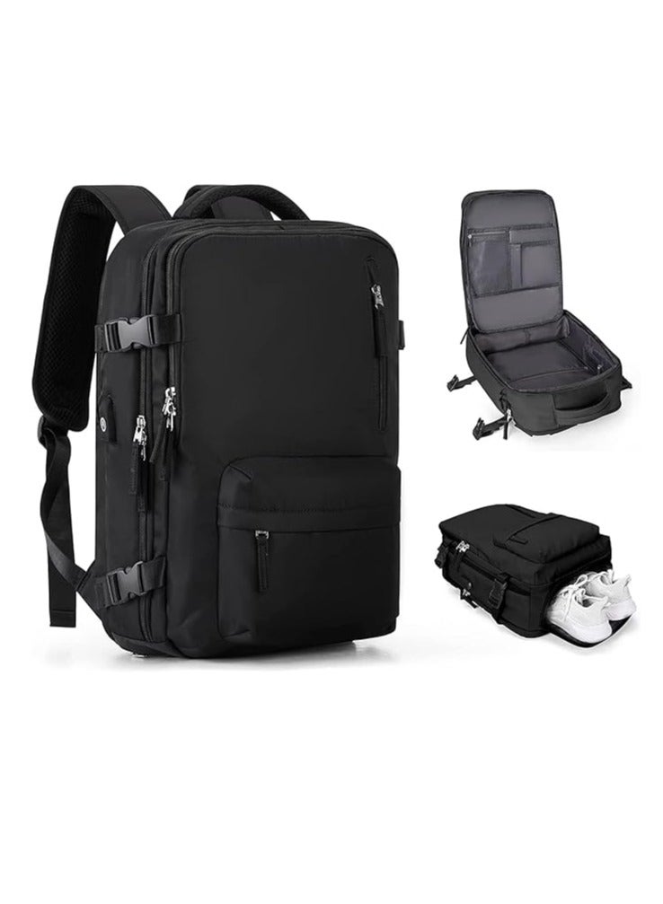 DUNISO Large capacity travel backpack, black carry on backpack, waterproof outdoor sports backpack, leisure day bag, with USB charging port, dry wet separation - Image 1