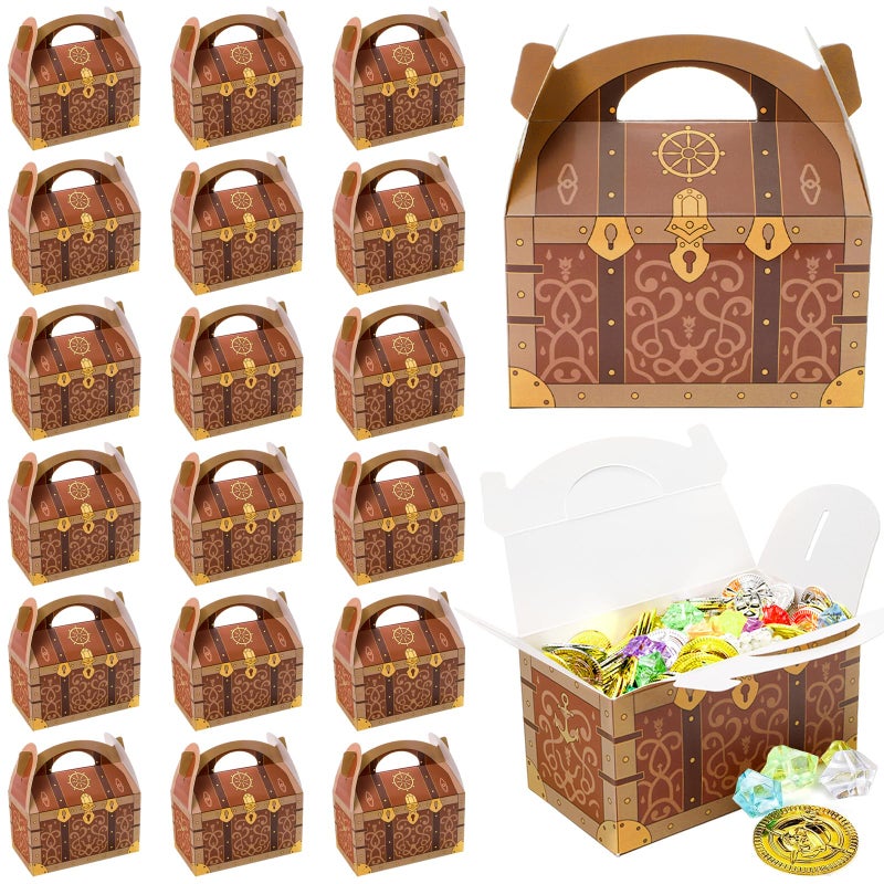Bekith 36 Pack Pirate Treasure Chest, Gable Treat Boxes, Goodies Boxes Party Favor Boxes with Handles, Paper Gift Boxes Candy Decoration Box for Birthday Party Halloween, 6.3" x 3.5" x 3.5" Inch - Image 1