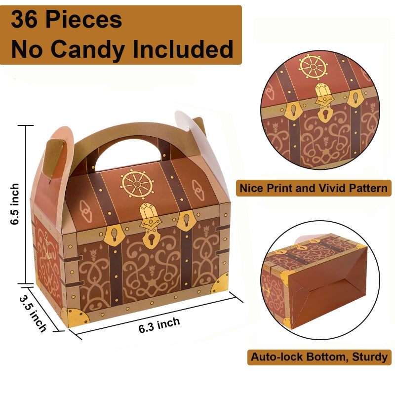 Bekith 36 Pack Pirate Treasure Chest, Gable Treat Boxes, Goodies Boxes Party Favor Boxes with Handles, Paper Gift Boxes Candy Decoration Box for Birthday Party Halloween, 6.3" x 3.5" x 3.5" Inch - Image 2