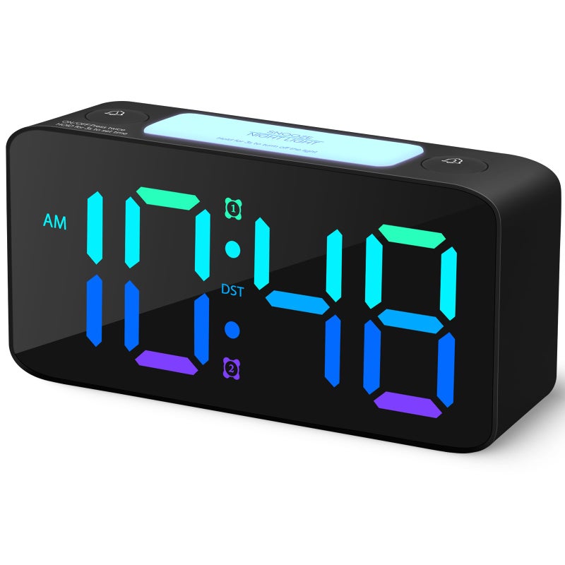 Cadmos Super Loud Alarm Clock for Heavy Sleepers Adults,Digital Clock with 7 Color NightLight,Adjustable Volume,USB Charger,Small Clocks for Bedrooms Bedside,ok to Wake for Kids,Teens (Black+RGB) - Image 1
