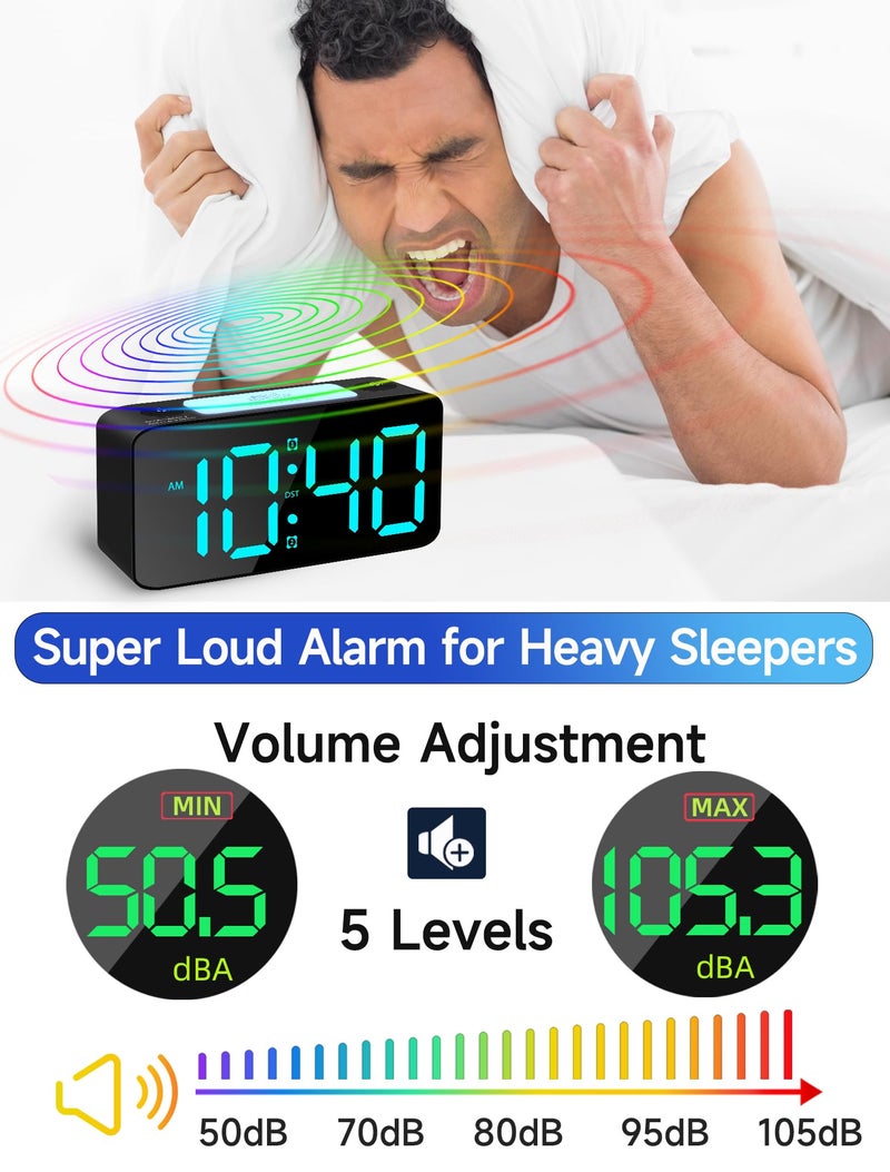 Cadmos Super Loud Alarm Clock for Heavy Sleepers Adults,Digital Clock with 7 Color NightLight,Adjustable Volume,USB Charger,Small Clocks for Bedrooms Bedside,ok to Wake for Kids,Teens (Black+RGB) - Image 5