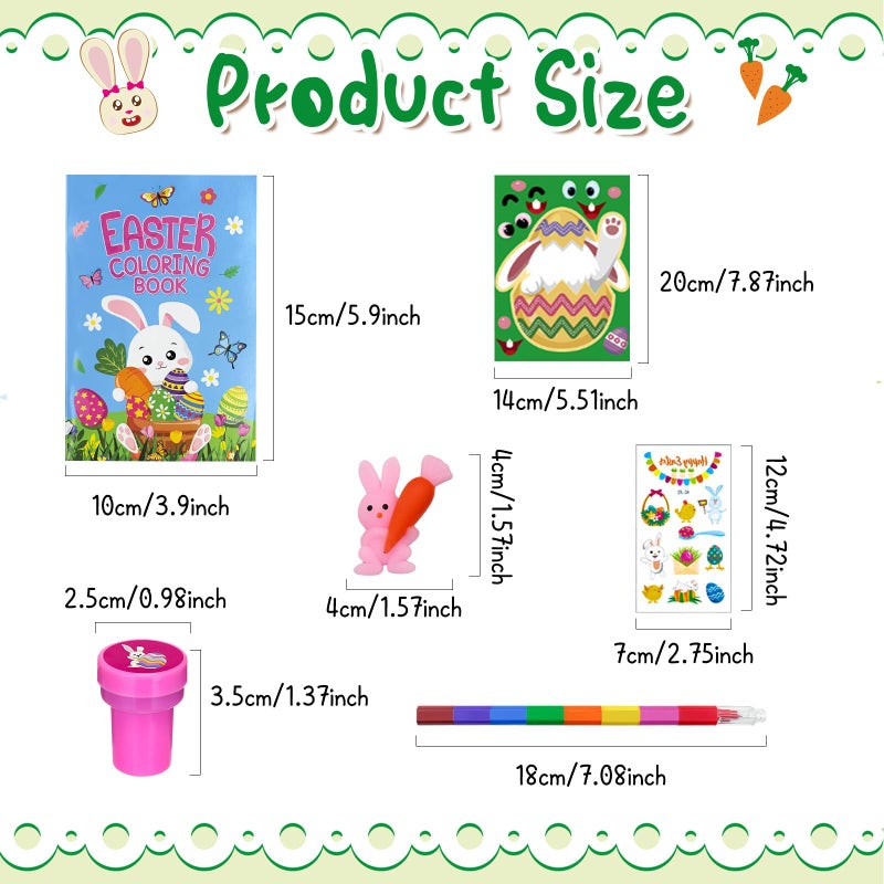 Cinrobiye 72 Pcs Easter Party Favors Set Easter Basket Stuffers with Coloring Books Stacking Crayons Tattoos Stampers Puzzles Stickers Classroom Gifts Spring Easter Party Supplies - Image 3