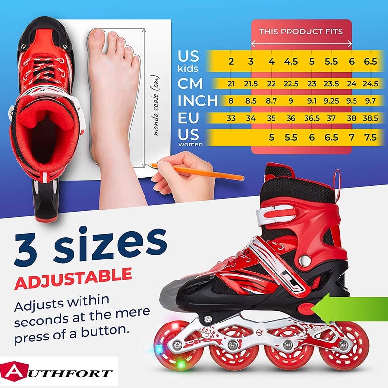 AUTHFORT Roller Skates for Girls Age Group 7-12 Years Adjustable Inline Skating Shoes with School Sport-Multi Colour (RED Inline) - Image 3