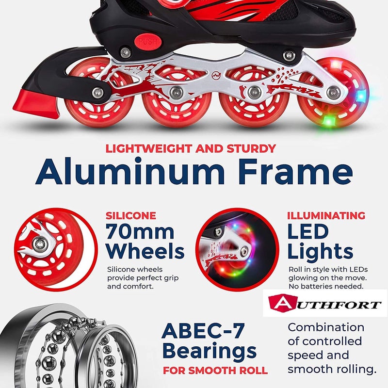 AUTHFORT Roller Skates for Girls Age Group 7-12 Years Adjustable Inline Skating Shoes with School Sport-Multi Colour (RED Inline) - Image 2