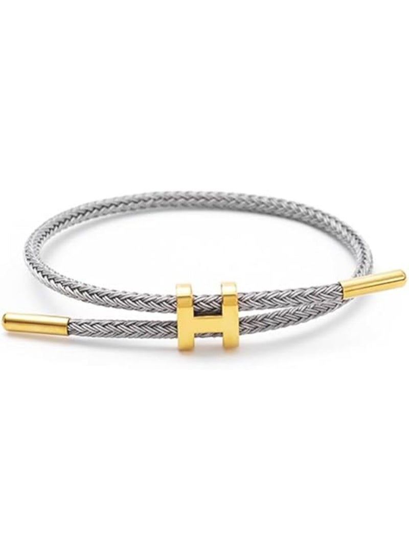 أساور للنساء أنه سوار قابل للتعديل على شكل حرف H مطلي بالذهب عيار 18 قيراطًا بتصميم مشبك من الفولاذ المقاوم للصدأ، حبل سلكي من الفولاذ التيتانيوم أنها هدية مجوهرات للنساء - Image 1