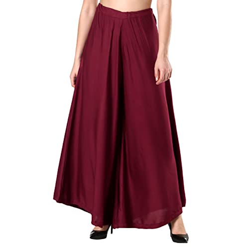CoreFab Super Soft Flared Solid Loose Fit Rayon Sharara Pant Palazzo For Women's And Girl's_MR.26 Maroon - Image 1