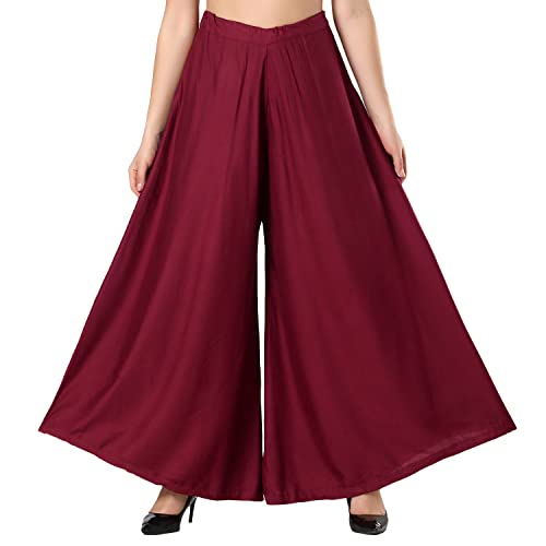 CoreFab Super Soft Flared Solid Loose Fit Rayon Sharara Pant Palazzo For Women's And Girl's_MR.26 Maroon - Image 4
