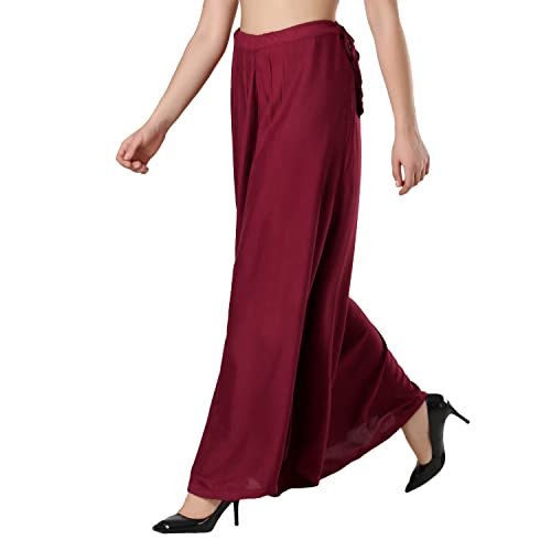 CoreFab Super Soft Flared Solid Loose Fit Rayon Sharara Pant Palazzo For Women's And Girl's_MR.26 Maroon - Image 2