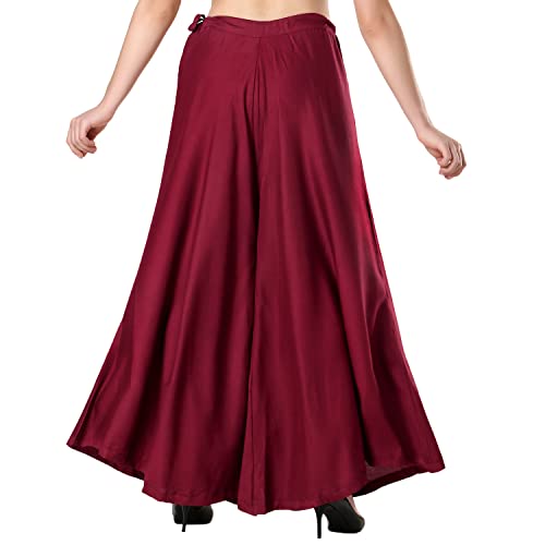 CoreFab Super Soft Flared Solid Loose Fit Rayon Sharara Pant Palazzo For Women's And Girl's_MR.26 Maroon - Image 3