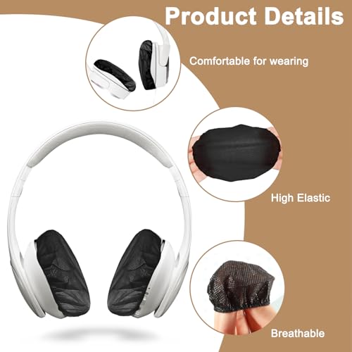 Tvoip 100Pcs Black Non-Woven Sanitary Headphone Ear Cover, Disposable Super Stretch Covers Washable, for Most On Ear Headphones Earpads (13 cm/ 5.12 Inch) - Image 3