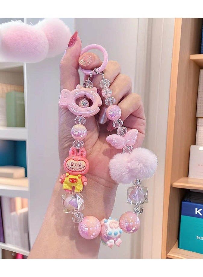 Generic 2-Piece Bling Keychains with Labubu, Pom-Pom and Assorted Beads | Kawaii Bag Charms and Phone Charms, Perfect Gifts for Besties and Girlfriends | Car Keychain Accessories | Blue and Pink  - Image 5