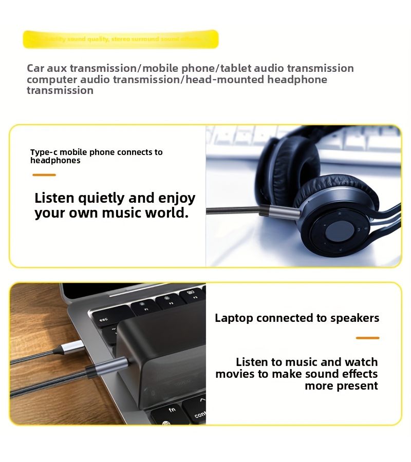 2 In 1 Type C To 3.5mm Audio Cable Black 39.37inch - Image 2
