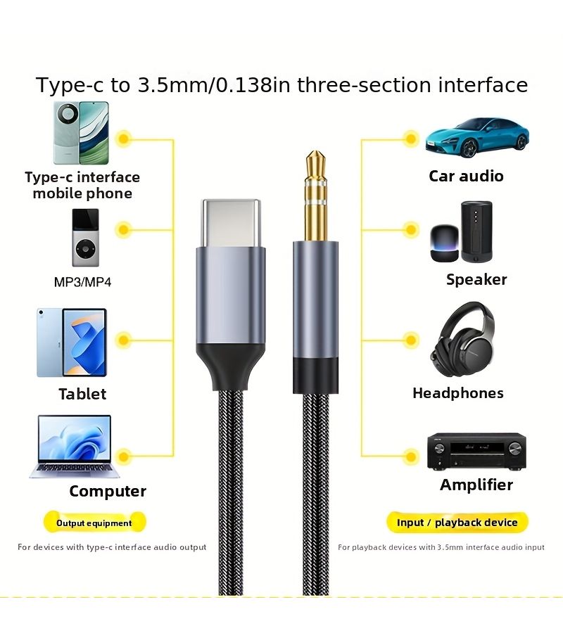 2 In 1 Type C To 3.5mm Audio Cable Black 39.37inch - Image 3