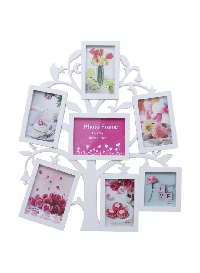 Decorhills Collage Tree Photo Frame Wall Hanging Decor, 7 Pictures, White Finish, Swirl Design, Protective Glass, Durable & Lightweight, Perfect for Family, Friends, Living Room, Bedroom, Hallway, Gift - Image 1