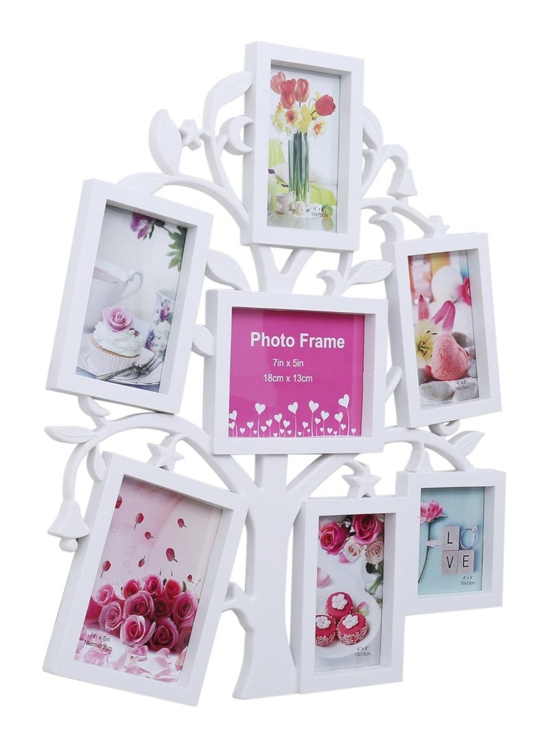 Decorhills Collage Tree Photo Frame Wall Hanging Decor, 7 Pictures, White Finish, Swirl Design, Protective Glass, Durable & Lightweight, Perfect for Family, Friends, Living Room, Bedroom, Hallway, Gift - Image 2