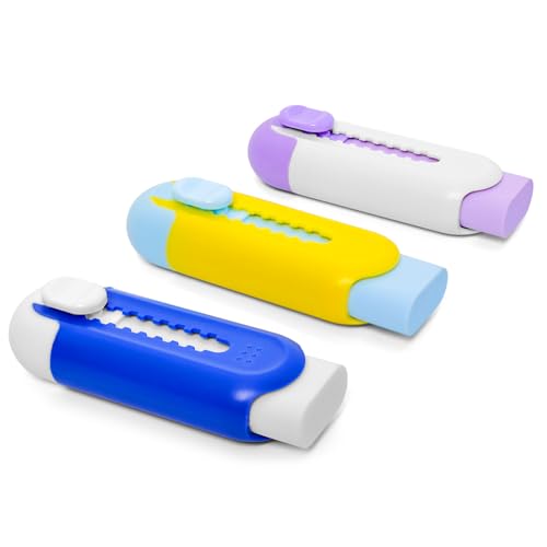 Muxdilu Retractable Eraser, Pack of 3, Pencil Eraser for Pencils,Assorted Color - Image 2