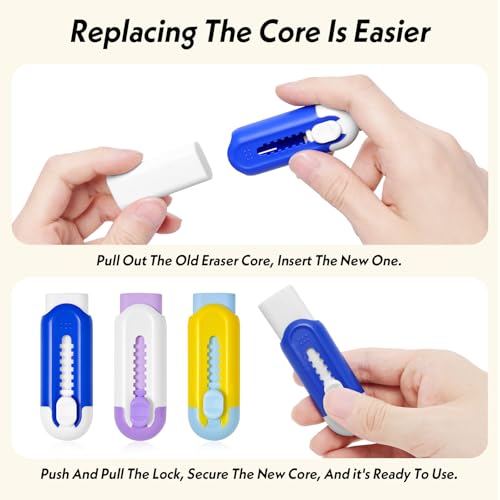 Muxdilu Retractable Eraser, Pack of 3, Pencil Eraser for Pencils,Assorted Color - Image 5