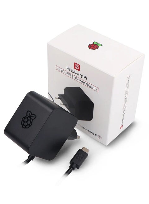 Raspberry Pi 27W USB-C Power Supply for Raspberry Pi 5, Black, UK Plug